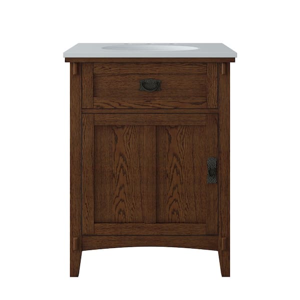 Artisan 26 in. Single Sink Dark Oak Bath Vanity with White Marble Top (Assembled)
