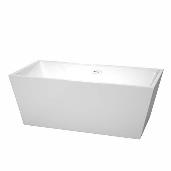 Wyndham Collection Sara 63 in. Acrylic Flatbottom Bathtub in White with Shiny White Trim