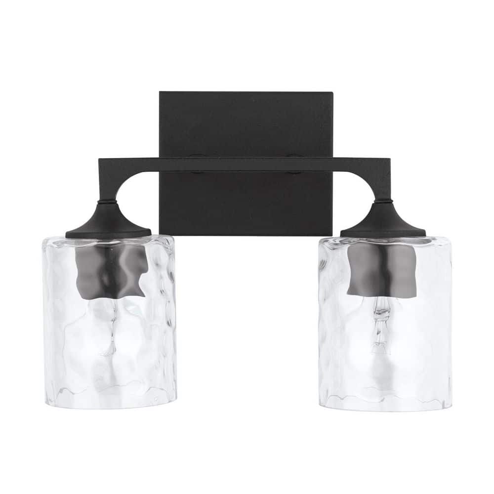 Clint 13.5 in. W x 10.5 in. H x 6.5 in. E 2-Light Black Iron Vanity Light with Clear Water Glass price history on PriceWatchPro