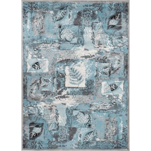 Gray 5 ft. x  7 ft. Contemporary Distressed Floral Area Rug