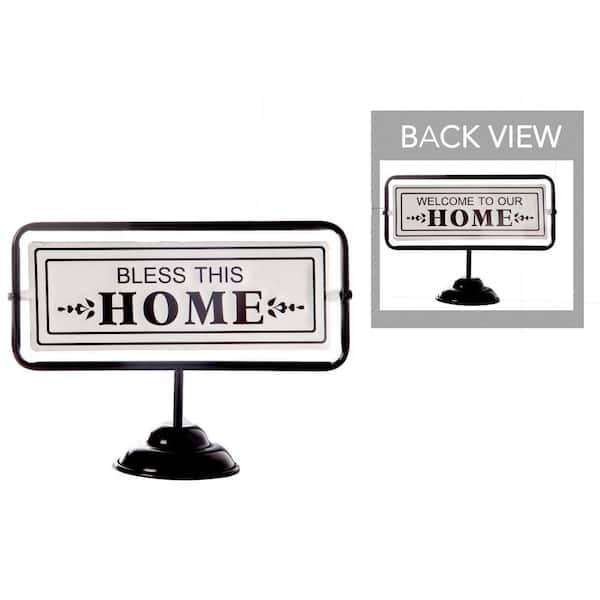 Benjara Black and White Tabletop Flip Sign with Bless this home
