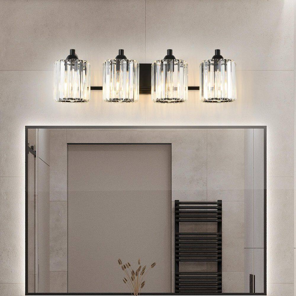 Modern 26.8 in. 4 Light Black Bathroom Vanity Light with Crystal Glass Shade price history on PriceWatchPro