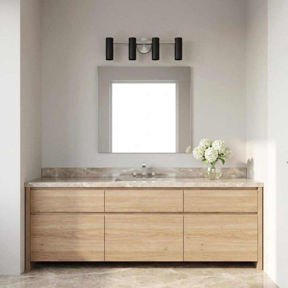 Zentro 24 in. W x 7.38 in. H 4-Light Brushed Nickel Bathroom Vanity Light with Metal Shades, No Bulbs Included price history on PriceWatchPro