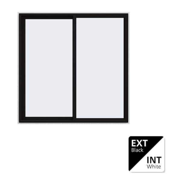 60 in. x 60 in. V-4500 Series Black Exterior/White Interior FiniShield Vinyl Left-Handed Sliding Window with Mesh Screen