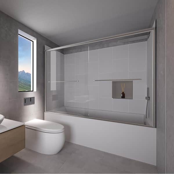 NuVo Dove Grey-Rainier 60 in. L x 36 in. W x 83 in. H Rectangular Tub/ Shower Combo Unit in Chrome Right Drain