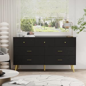 7-Drawer Black Wood Dresser (31.5 in. H x 55.9 in. W x 15.7 in. D)