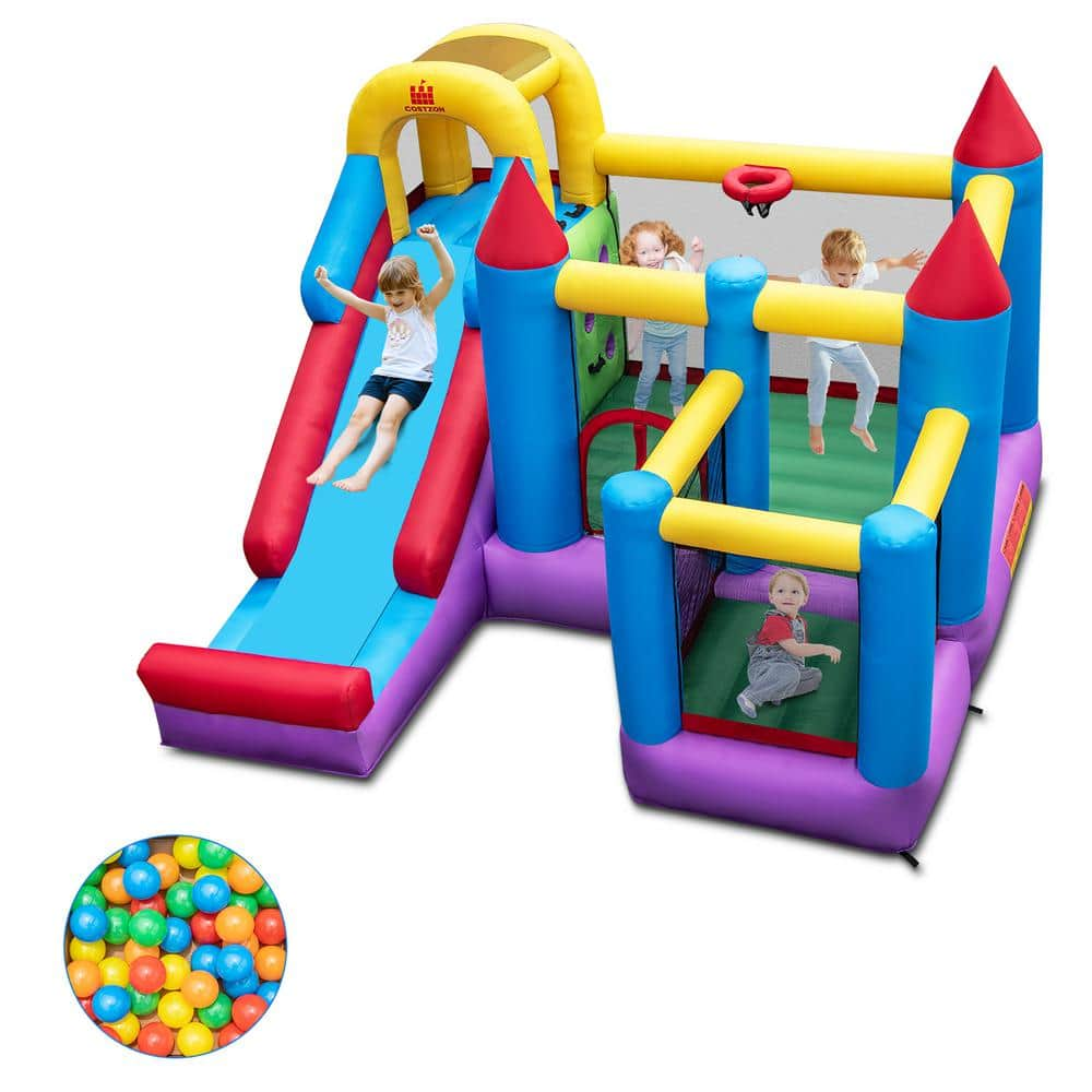 Costway 5-In-1 Inflatable Bounce House Bounce Castle with Basketball Rim and Climbing Wall Blower Excluded