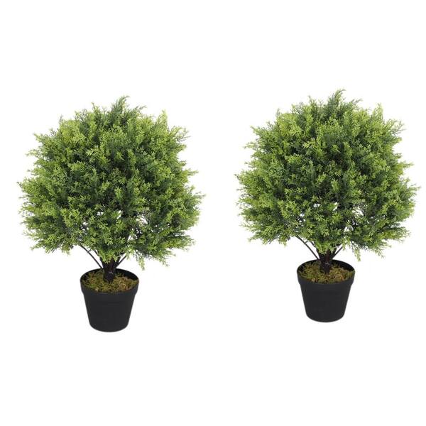 2 ft. AntiUV Green Artificial Topiary Cedar Cypress Plant Tree Set of