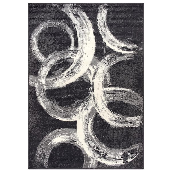 World Rug Gallery Contemporary Abstract Circles Darkgray 5 ft. x 7 ft. Area Rug