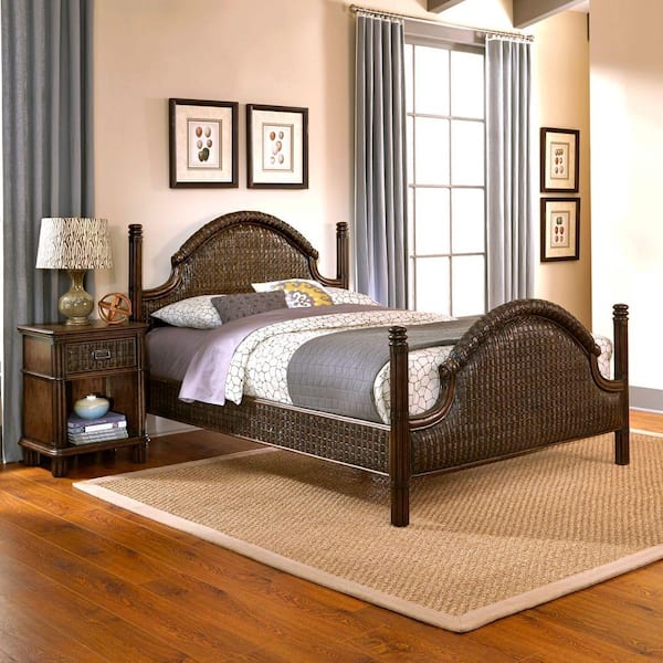 Home Styles Castaway King-Size Bed and 2-Piece Nightstand Set in Dark Mahogany