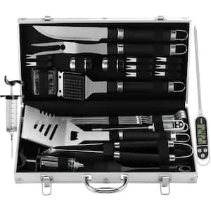 Complete Black 24 -Pieces Stainless Steel Utensil Outdoor Kitchen Accessories with Aluminum Case