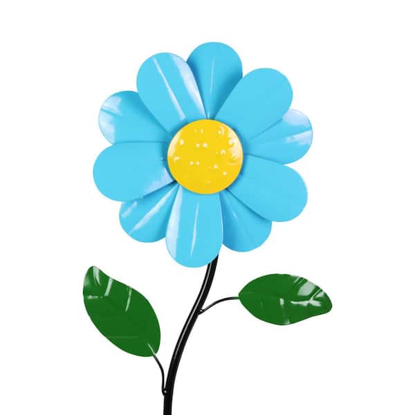 Exhart 9 in. W Kinetic Daisy 2.17 ft. Blue Metal Garden Stake