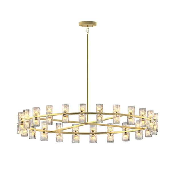 Modern 48-Light Gold Round Chandelier Light Fixture, K9 Crystal Chandeliers, 36 x G4 Bulbs Included