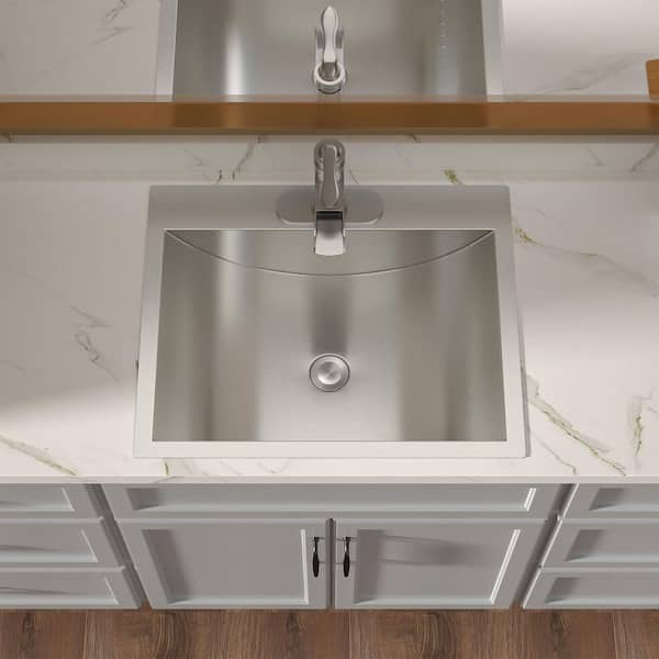 21 in. x 17 in .Topmount Stainless Steel Rectangular Bathroom Sink with Pop-up Drain