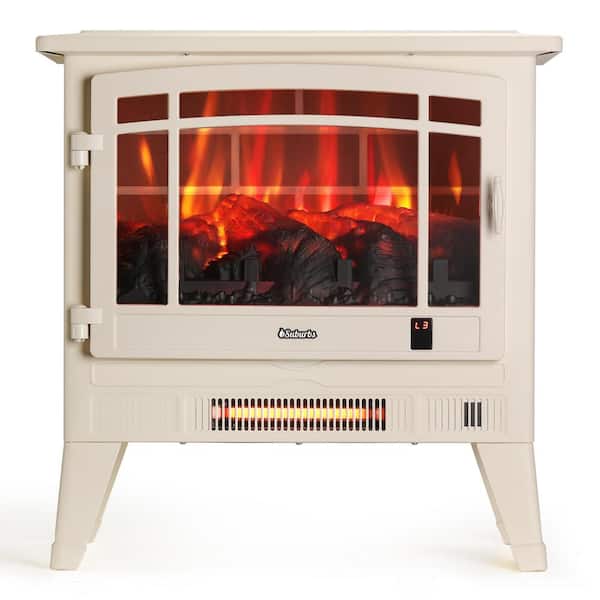 TURBRO Suburbs 25 in. Wi-Fi Enabled Electric Fireplace Infrared Heater with Crackling Sound Freestanding Fireplace Stove, Ivory