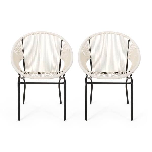 White Metal Rattan Outdoor Lounge Chairs, Patio Weave Club Chairs
