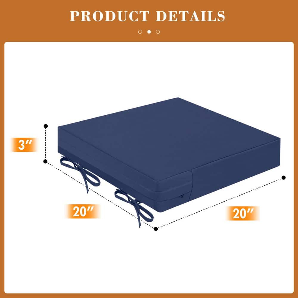 Navy Blue Foam Outdoor Dining Chair Cushions, Set of 2