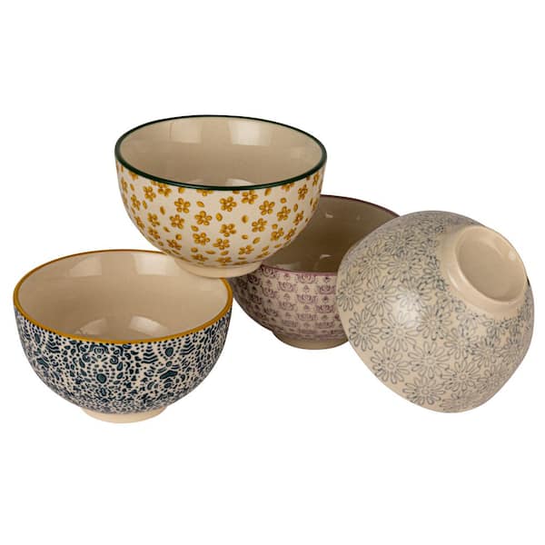 Storied Home 11.26 fl. oz. Multicolor Floral Mosaic Stoneware Bowl (Set of 4)
