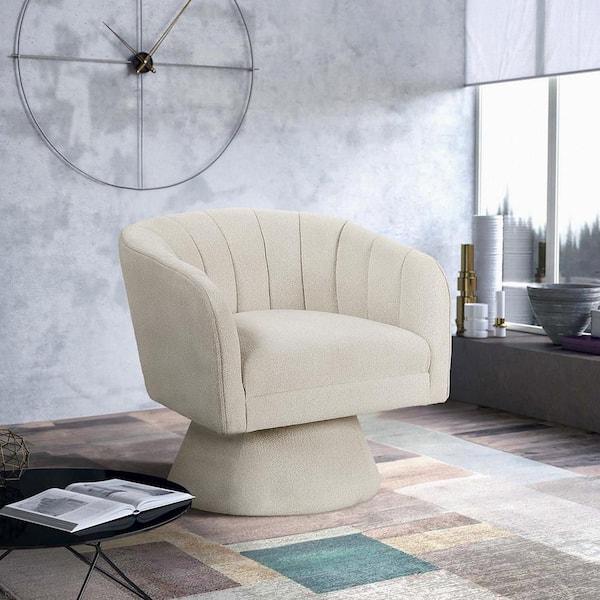 Lazzara Suzanna Beige Boucle Fabric Upholstery Swivel Arm Chair