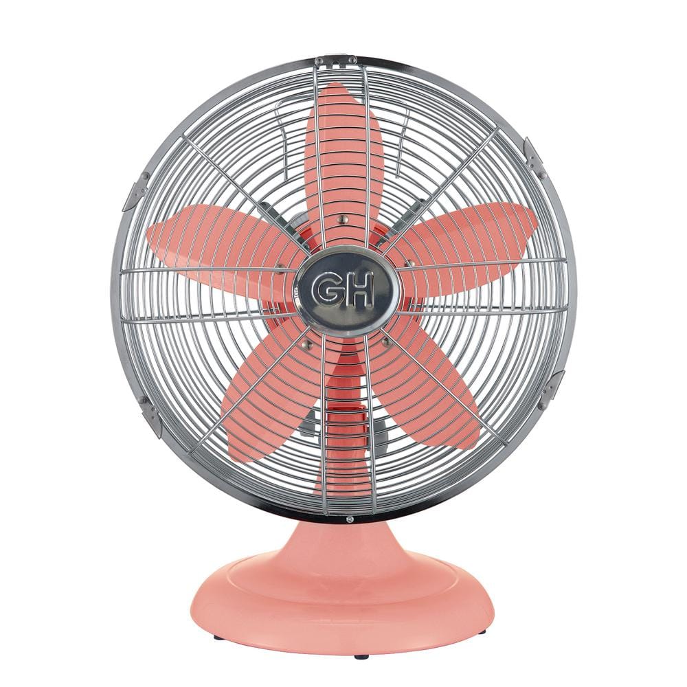 GOOD HOUSEKEEPING Retro 12 in. All-Metal Table Fan in Salmon