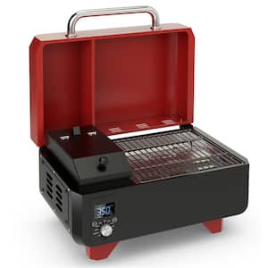 Portable Tabletop Pellet Grill Outdoor Smoker BBQ in Red w/Digital Control System