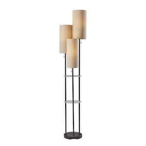 Trio 68 in. Black with Antique Brass Accents Shelf Floor Lamps
