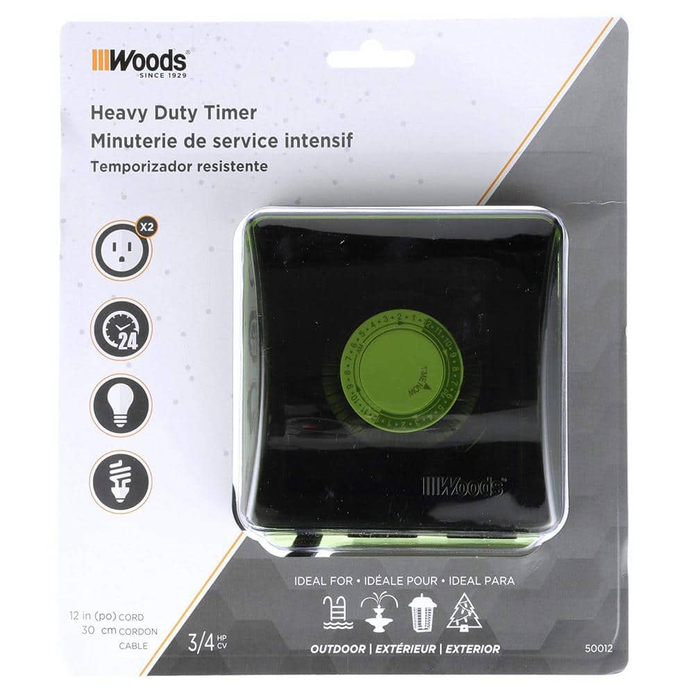 Green Heavy Duty Outdoor Mechanical Timer with 2 Outlets