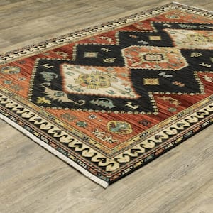 Lillian Navy/Multi-Colored Doormat 3 ft. x 5 ft. Oriental Tribal Medallion Wool/Nylon Blend Fringed-Edge Indoor Area Rug