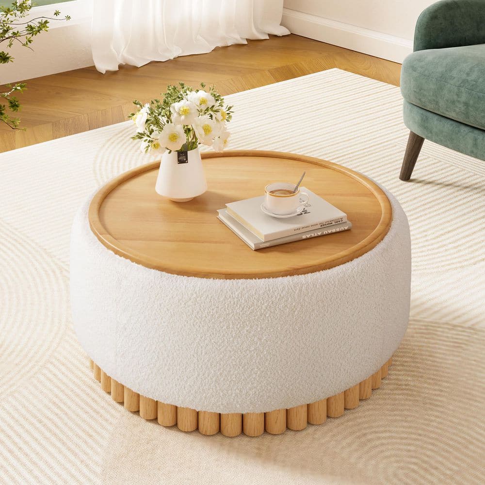 Harper & Bright Designs Beige Chenille Round 29 in. Storage