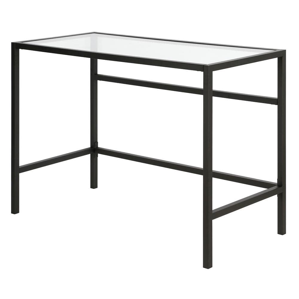 Sleek Blackened Bronze 42" Modern Writing Desk with Tempered Glass Top
