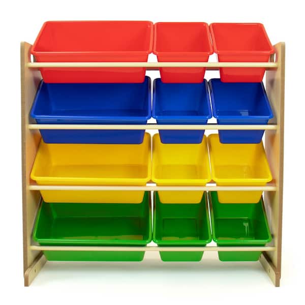 Humble Crew Primary Natural Toy Storage Organizer with 12 Plastic Bins