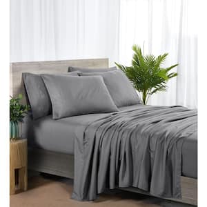 2000 Count 6-Piece Charcoal Grey Solid Rayon from Bamboo Cal King Sheet Set