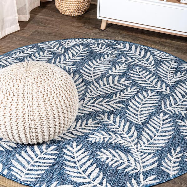 JONATHAN Y Nevis Palm Frond Navy/Ivory 5 ft. Round Indoor Area Rug