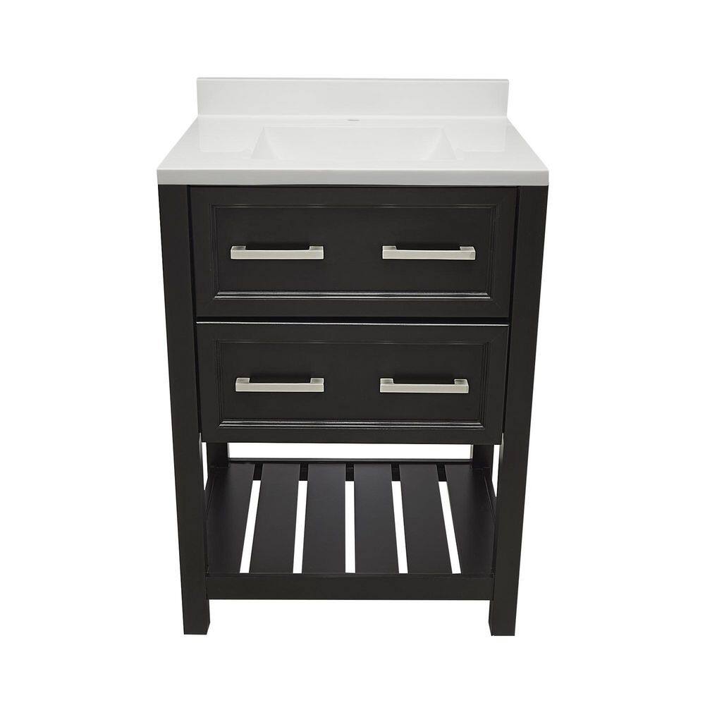 Espresso 25'' Single Bathroom Vanity with White Quartz Top