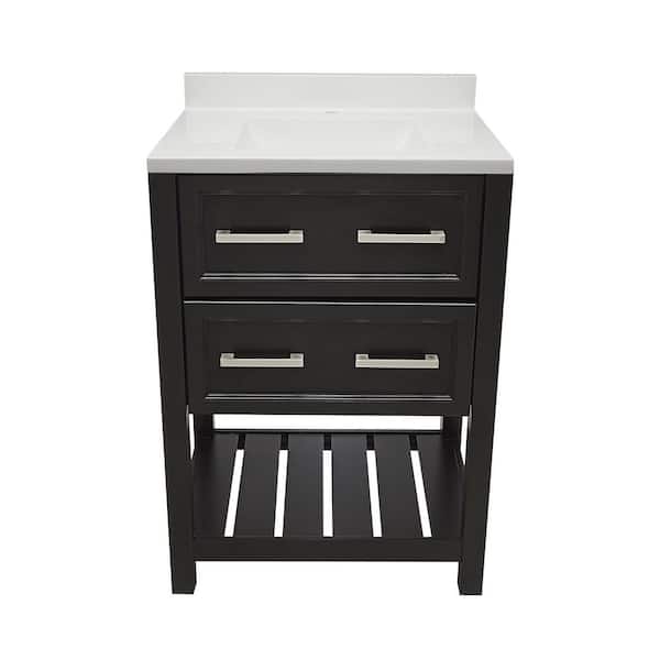 Ella Tremblant 25 in. W x 19 in. D x 36 in. H Bath Vanity in Espresso with White Cultured Marble Top Single Hole