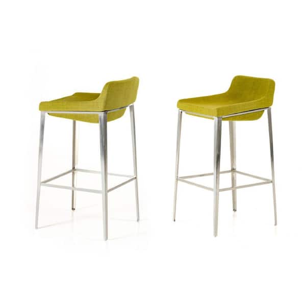 Benjara 31 in. Green and Silver Low Back Metal Frame Bar Stool with Fabric Seat