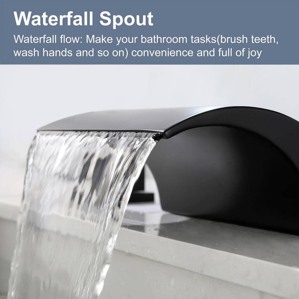 Matte Black Waterfall Spout Roman Tub Faucet with Double Handles