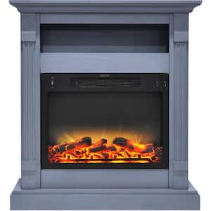 Drexel 33.9 in. Freestanding Electric Fireplace in slate blue with Deep Log Display