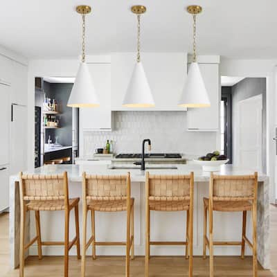 1-Light Aged Brass Chandelier Mini Pendant Light with White Cone Shade for Kitchen Island Living Room Bedroom