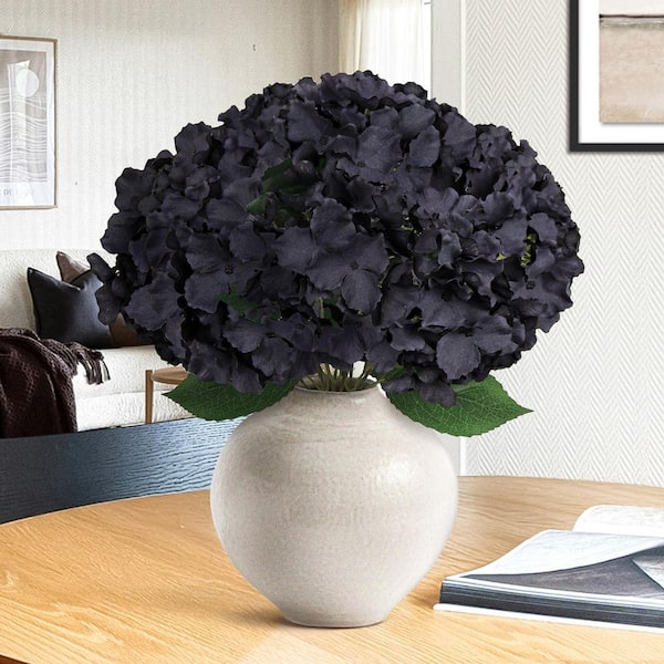LIVING LUXURY 19 in. Black Artificial Hydrangea Flower Stem Bush