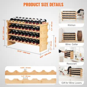 36-Bottle Stackable Modular Wine Rack, 4-Tier Solid Bamboo Wood Storage Racks, Freestanding Wines Holder, Wobble-Free