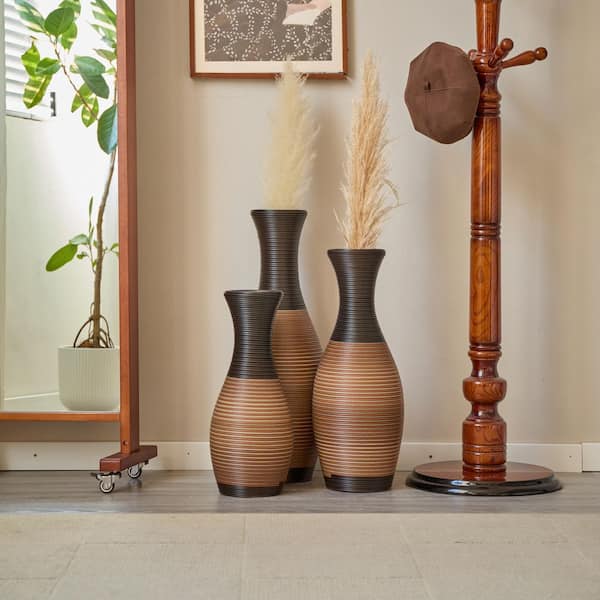 20 in. /24 in. /28 in.  Brown Bottle PVC Floor Vase Trio,Modern Textured Tall Vases for Home Decor (Set of 3)