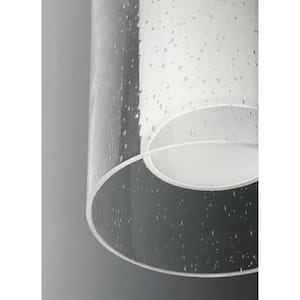 Compel Collection 1-Light Textured Black Clear Seeded Glass Modern Outdoor Medium Wall Lantern Light