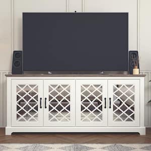 Millicent 68.2 in. Ivory with Knotty Gray Oak 4 Door TV Cabinet Fits TV's up to 75 in.