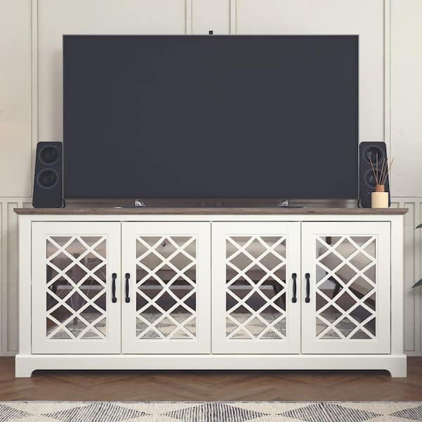 GALANO Millicent 68.2 in. Ivory with Knotty Gray Oak 4 Door TV Cabinet Fits TV's up to 75 in.