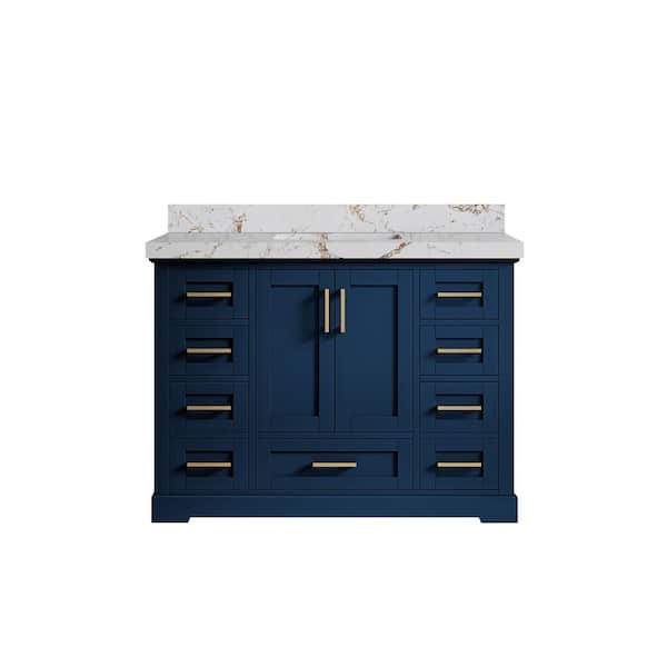 Willow Collections Boston 48 in. Single Sink Freestanding Navy Blue Bath Vanity with Viola Gold Qt. Top Unassembled
