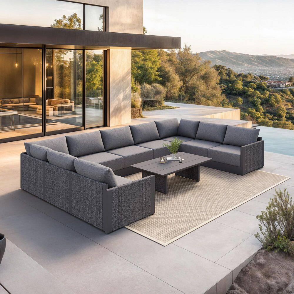 10 Pieces Patio Conversation Sets with Aluminum Table All Weather Outdoor Couch Sectional Set with Cushion Gray price history on PriceWatchPro