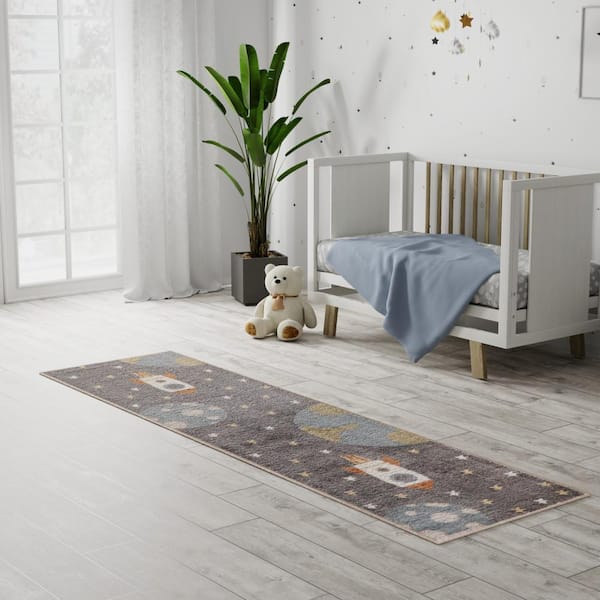 Astra Machine Washable Sky Blue 2 ft. x 8 ft. Graphic Contemporary Runner Area Rug