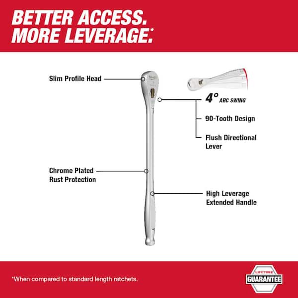1/4 in. Drive 90-Tooth 9 in. Extended Ratchet with 3/8 in. Drive 90-Tooth 12 in. Extended Ratchet (2-Piece)