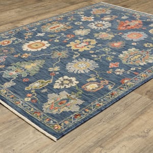 Lavista Blue/Multi-Colored 2 ft. x 12 ft. Oriental Floral Persian Wool/Nylon Blend Indoor Runner Area Rug